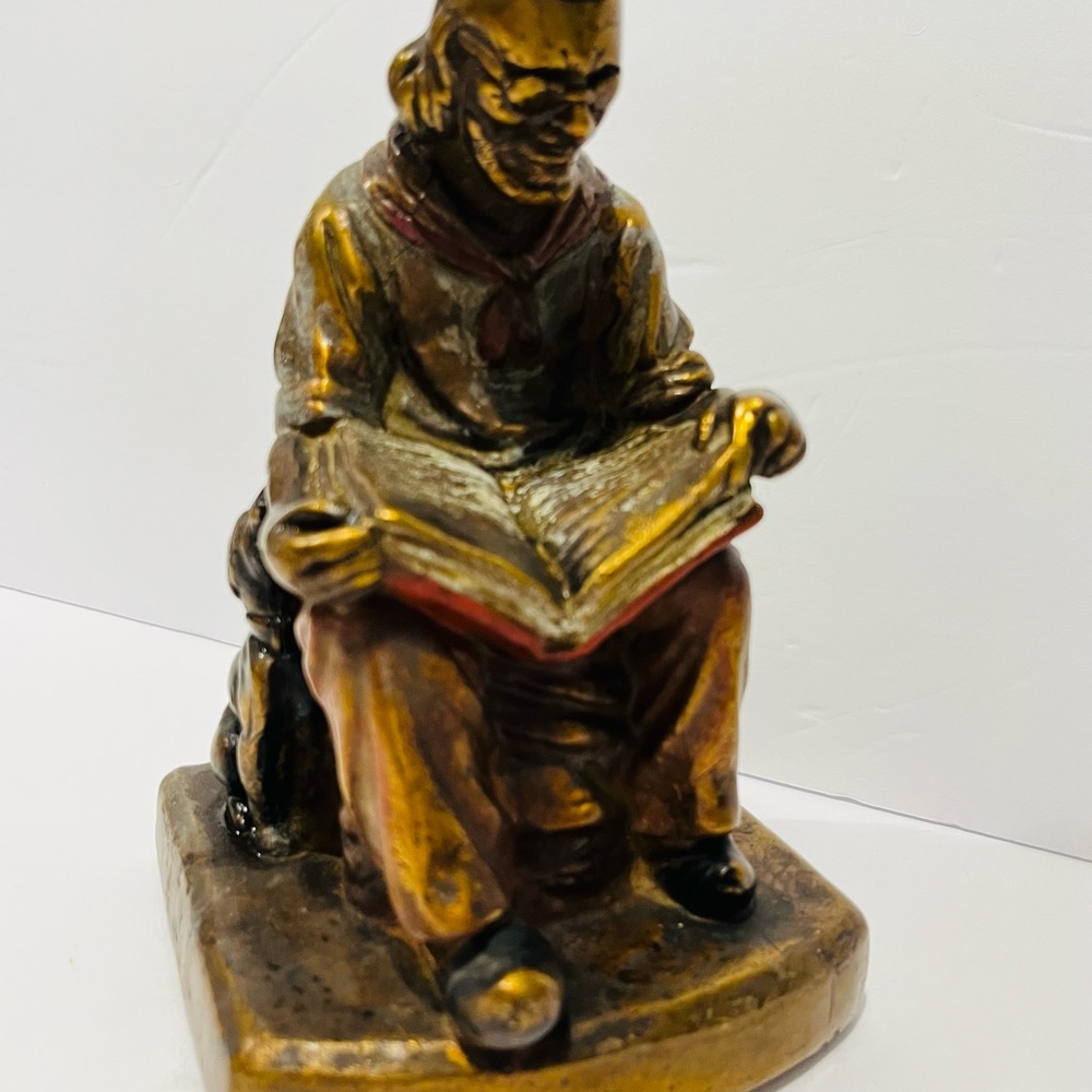 Vintage Armor Bronze Company Figurine Men with Dog Reading Book 7.5” Tall